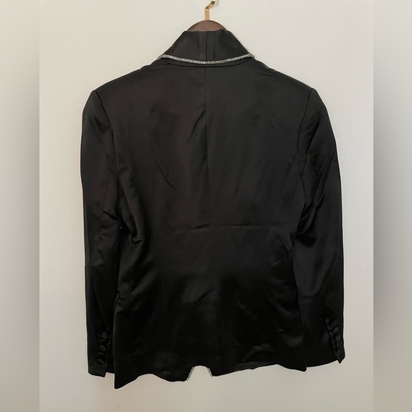 Jason Wu Rhinestone Embellished Trim Black Satin Tuxedo Blazer Jacket Holiday XS - Picture 11 of 13